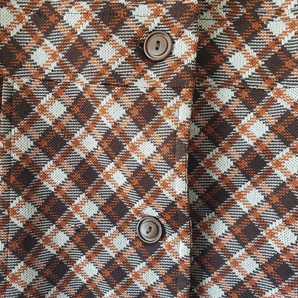 1970s M/L Vintage Dark Brown Burnt Orange Cream Autumn Fall Rust Plaid Peacoat